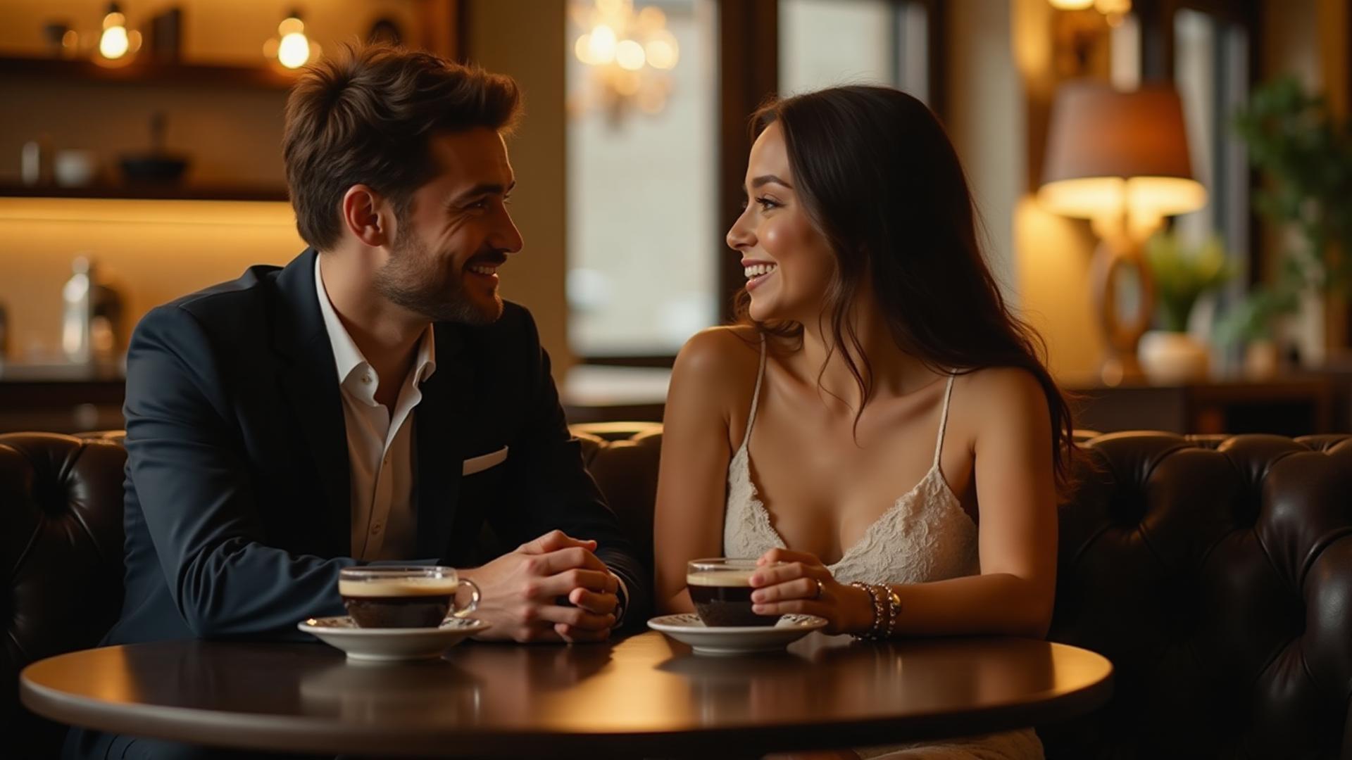 Romantic couple enjoying coffee together